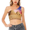 Purple Cloud Pyramid Print One Shoulder Crop Top