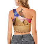 Purple Cloud Pyramid Print One Shoulder Crop Top