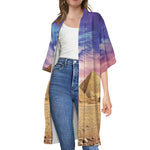 Purple Cloud Pyramid Print Open Front Beach Cover Up