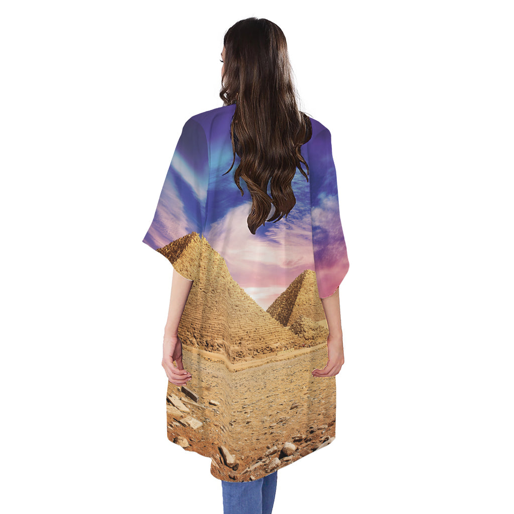 Purple Cloud Pyramid Print Open Front Beach Cover Up