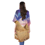 Purple Cloud Pyramid Print Open Front Beach Cover Up