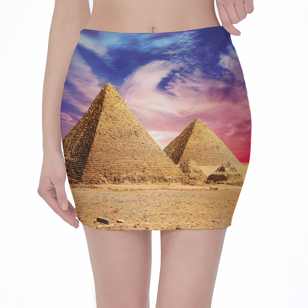 Purple Cloud Pyramid Print Pencil Mini Skirt