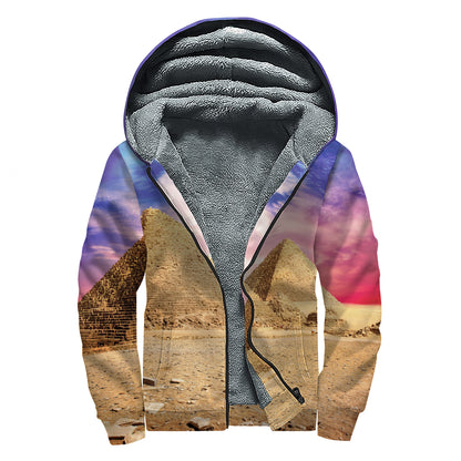 Purple Cloud Pyramid Print Sherpa Lined Zip Up Hoodie