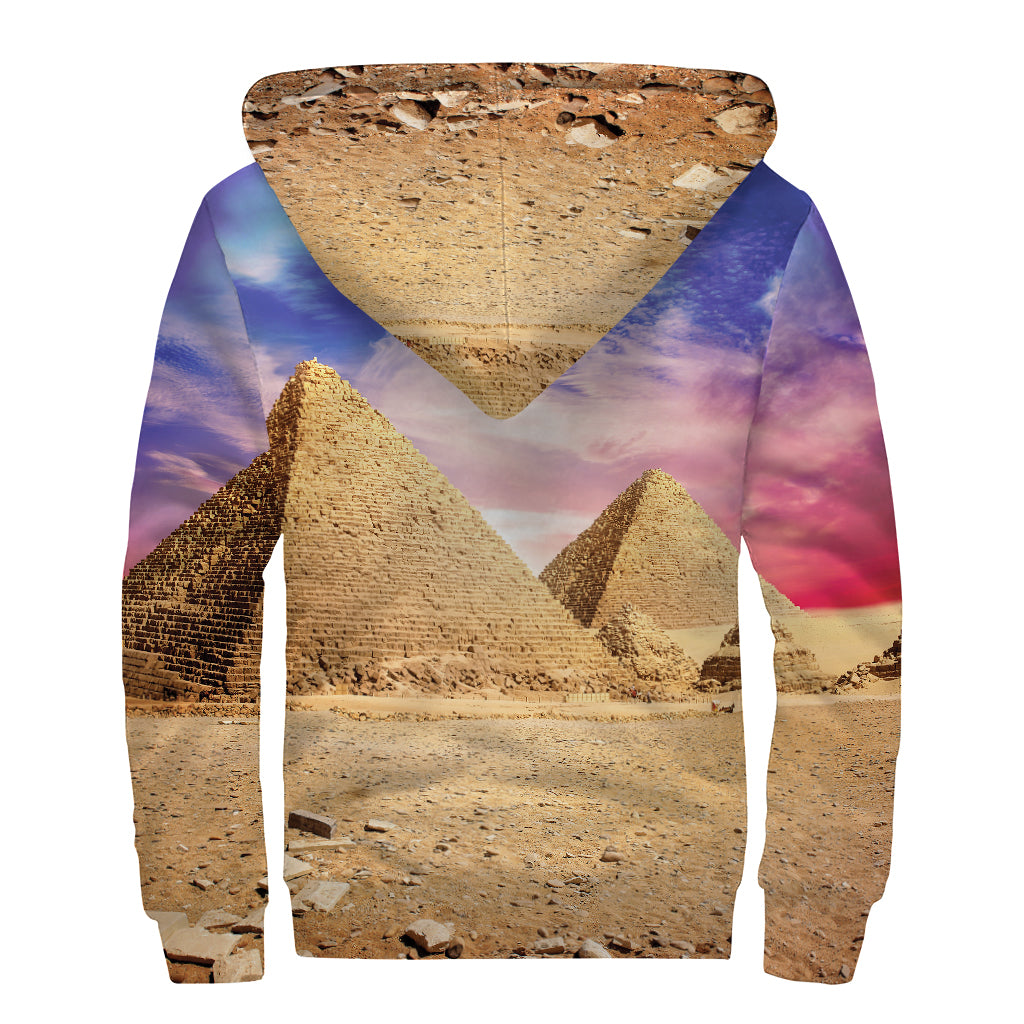 Purple Cloud Pyramid Print Sherpa Lined Zip Up Hoodie