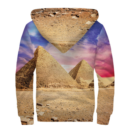 Purple Cloud Pyramid Print Sherpa Lined Zip Up Hoodie