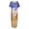 Purple Cloud Pyramid Print Short Sleeve Long Nightdress