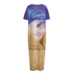 Purple Cloud Pyramid Print Short Sleeve Long Nightdress