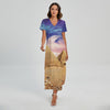 Purple Cloud Pyramid Print Short Sleeve Maxi Dress