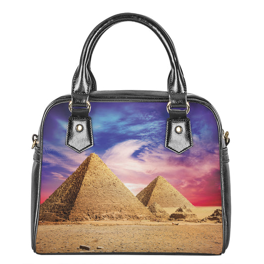 Purple Cloud Pyramid Print Shoulder Handbag