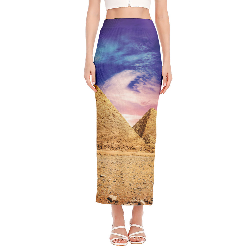 Purple Cloud Pyramid Print Side Slit Maxi Skirt