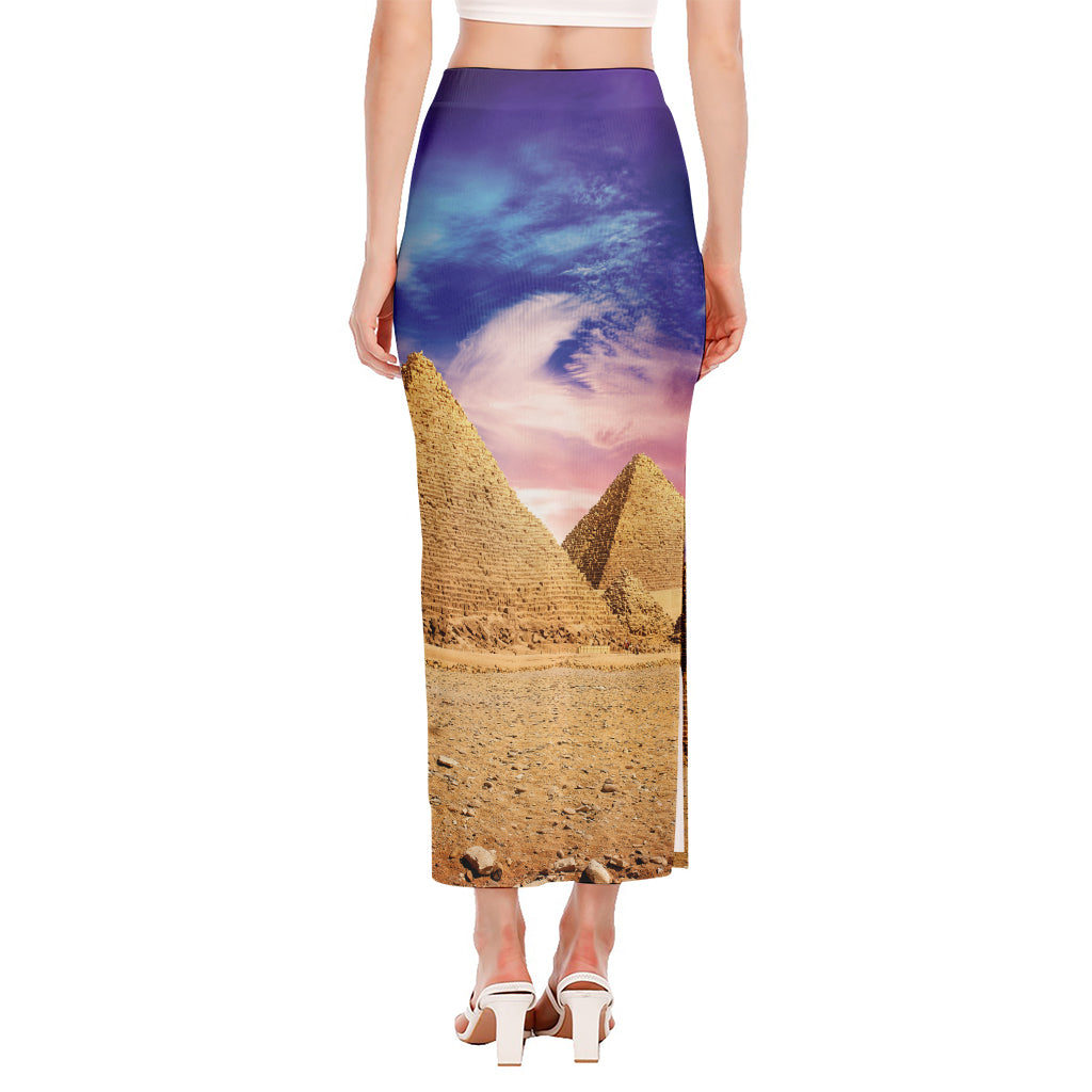 Purple Cloud Pyramid Print Side Slit Maxi Skirt