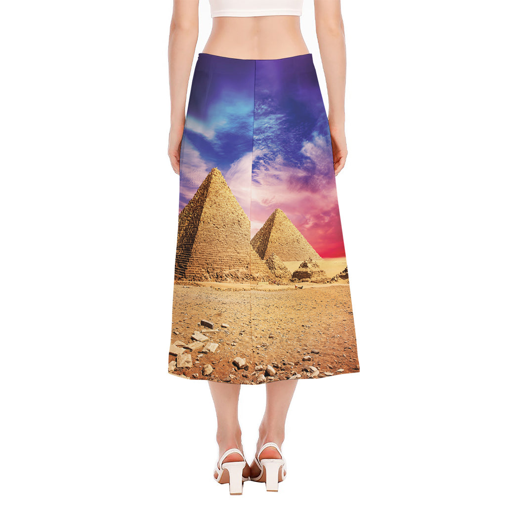 Purple Cloud Pyramid Print Side Slit Midi Skirt