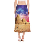 Purple Cloud Pyramid Print Side Slit Midi Skirt