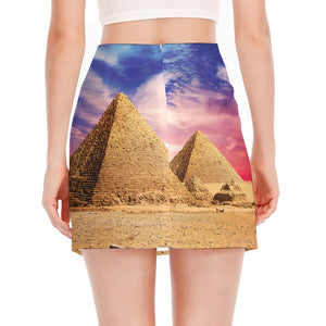 Purple Cloud Pyramid Print Side Slit Mini Skirt