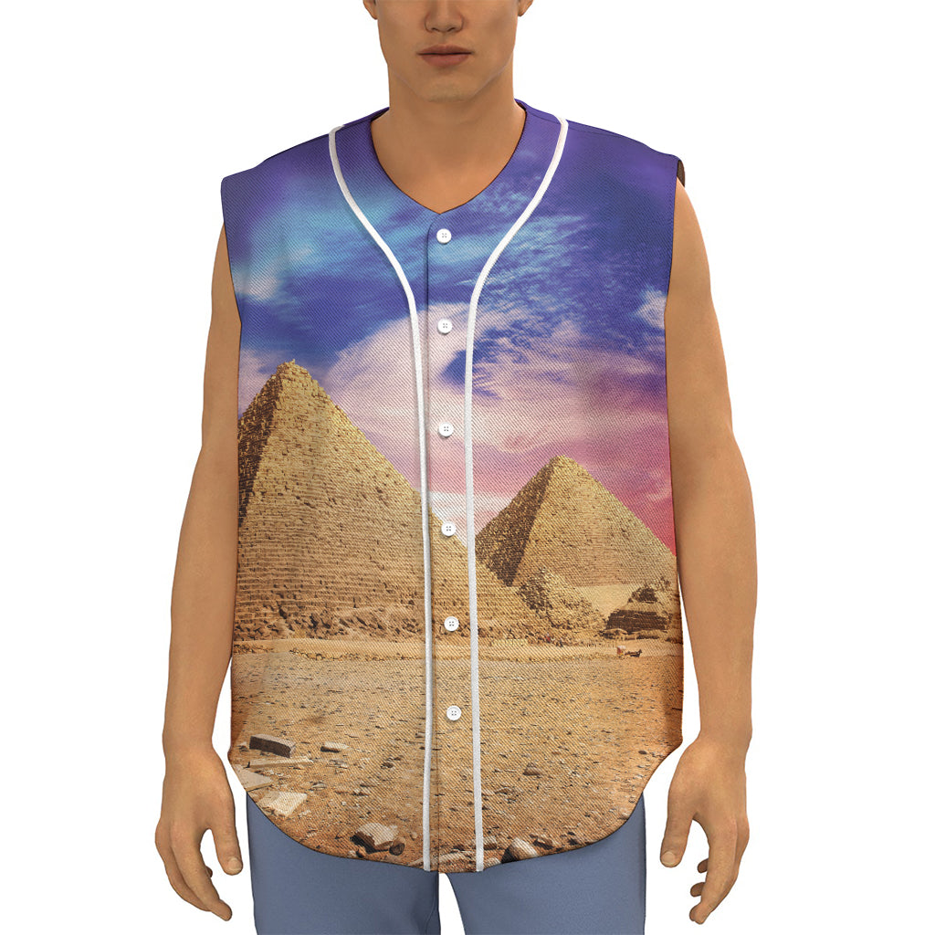 Purple Cloud Pyramid Print Sleeveless Baseball Jersey