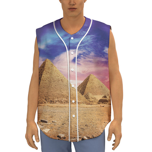 Purple Cloud Pyramid Print Sleeveless Baseball Jersey