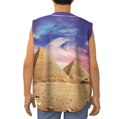 Purple Cloud Pyramid Print Sleeveless Baseball Jersey