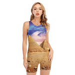 Purple Cloud Pyramid Print Sleeveless One Piece Swimsuit