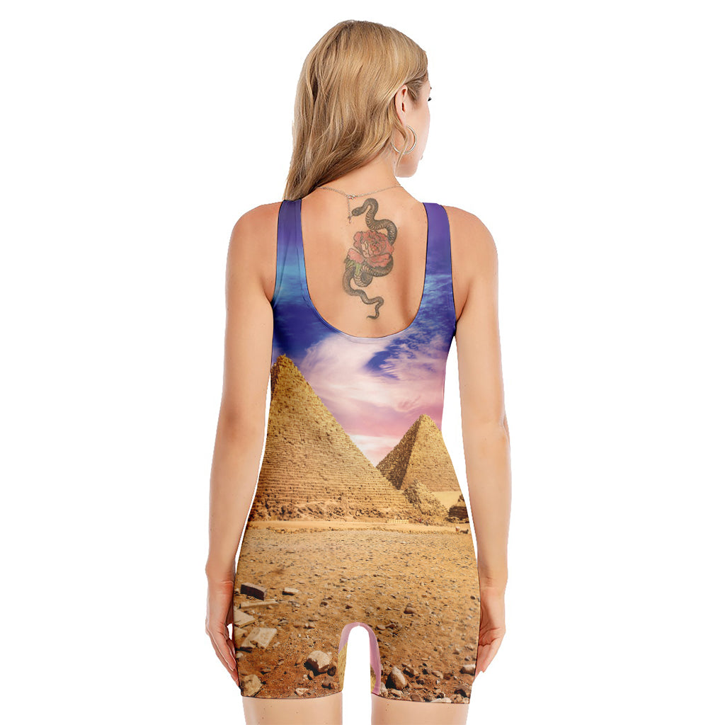 Purple Cloud Pyramid Print Sleeveless One Piece Swimsuit