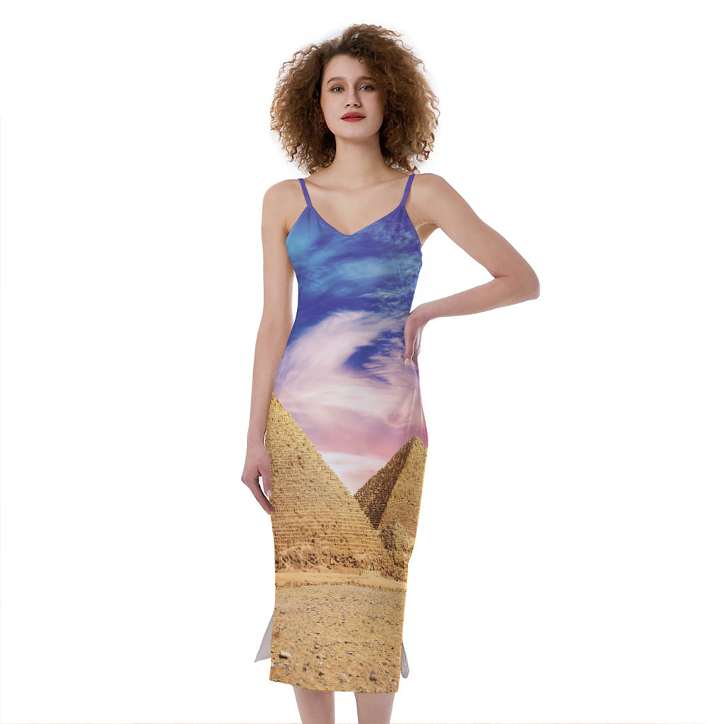 Purple Cloud Pyramid Print Slim Fit Midi Cami Dress