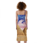 Purple Cloud Pyramid Print Slim Fit Midi Cami Dress