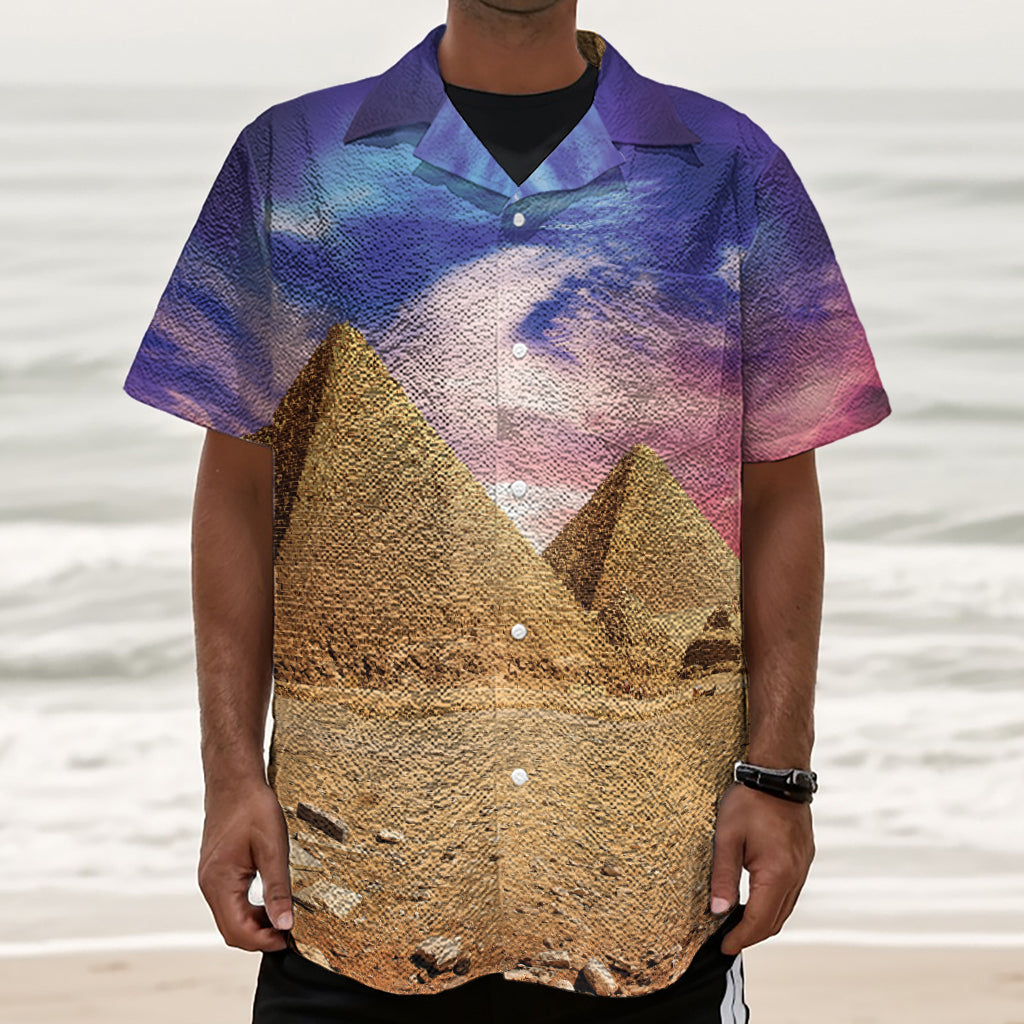 Purple Cloud Pyramid Print Textured Short Sleeve Shirt