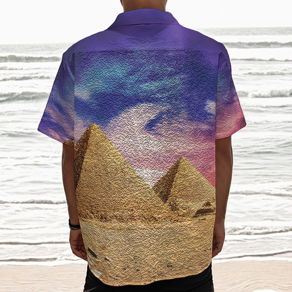 Purple Cloud Pyramid Print Textured Short Sleeve Shirt
