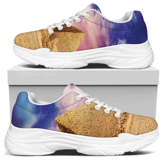 Purple Cloud Pyramid Print White Chunky Shoes