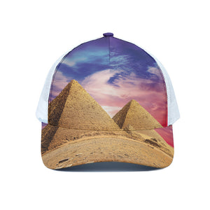 Purple Cloud Pyramid Print White Mesh Trucker Cap