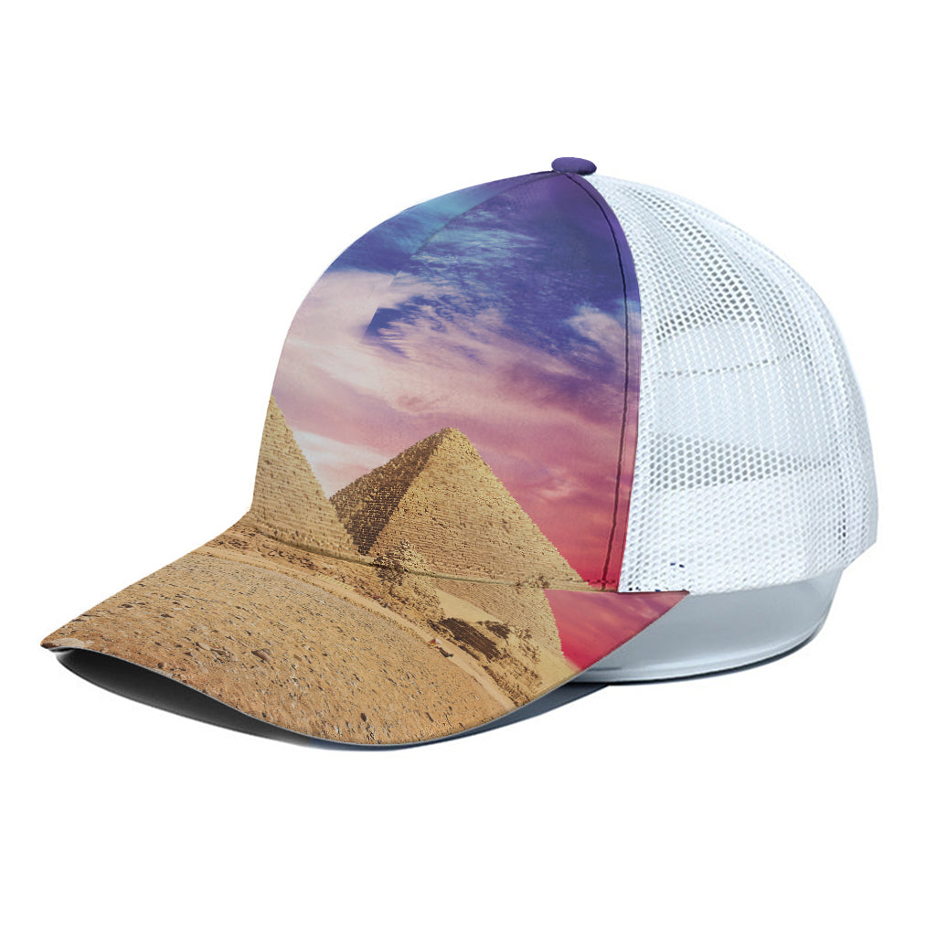 Purple Cloud Pyramid Print White Mesh Trucker Cap