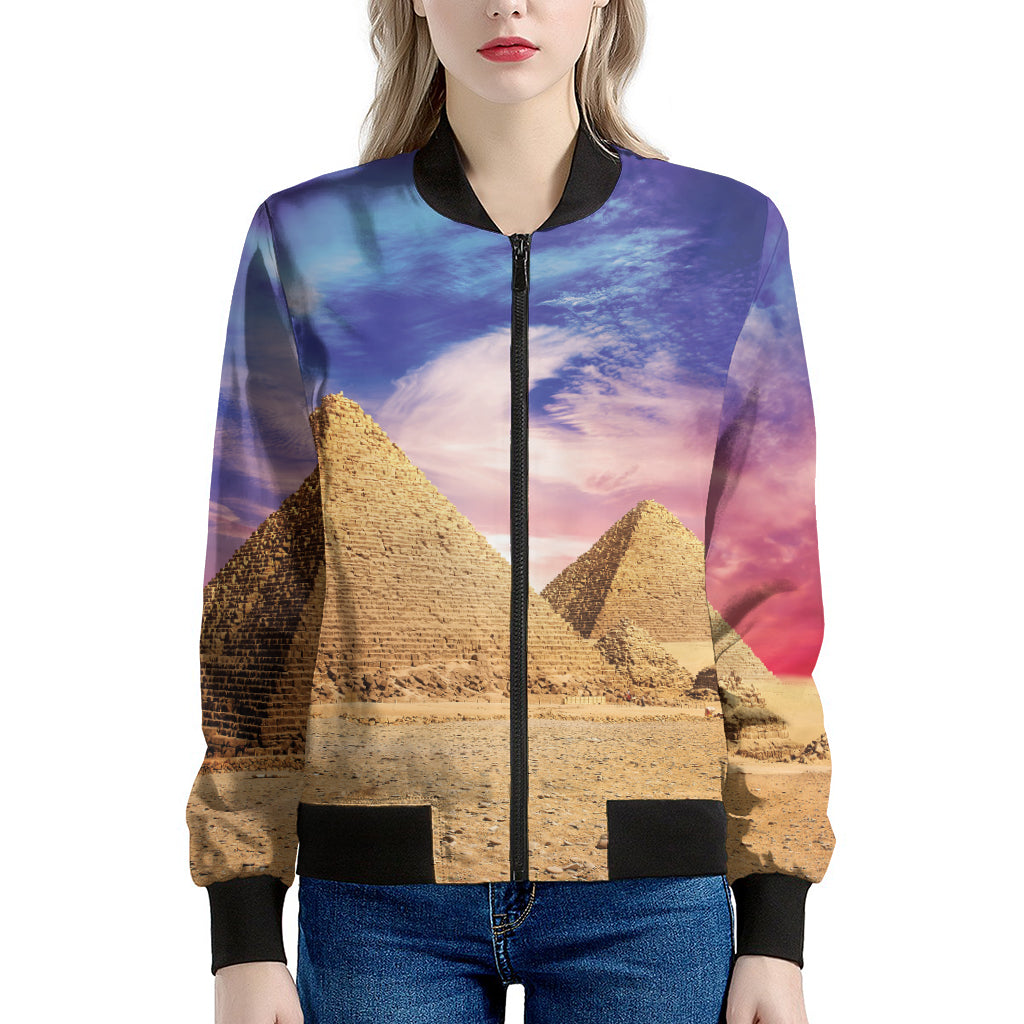 Purple Cloud Pyramid Print Women's Bomber Jacket