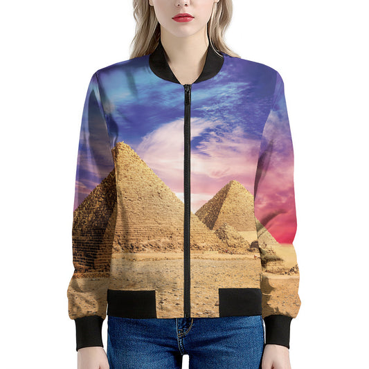 Purple Cloud Pyramid Print Women's Bomber Jacket