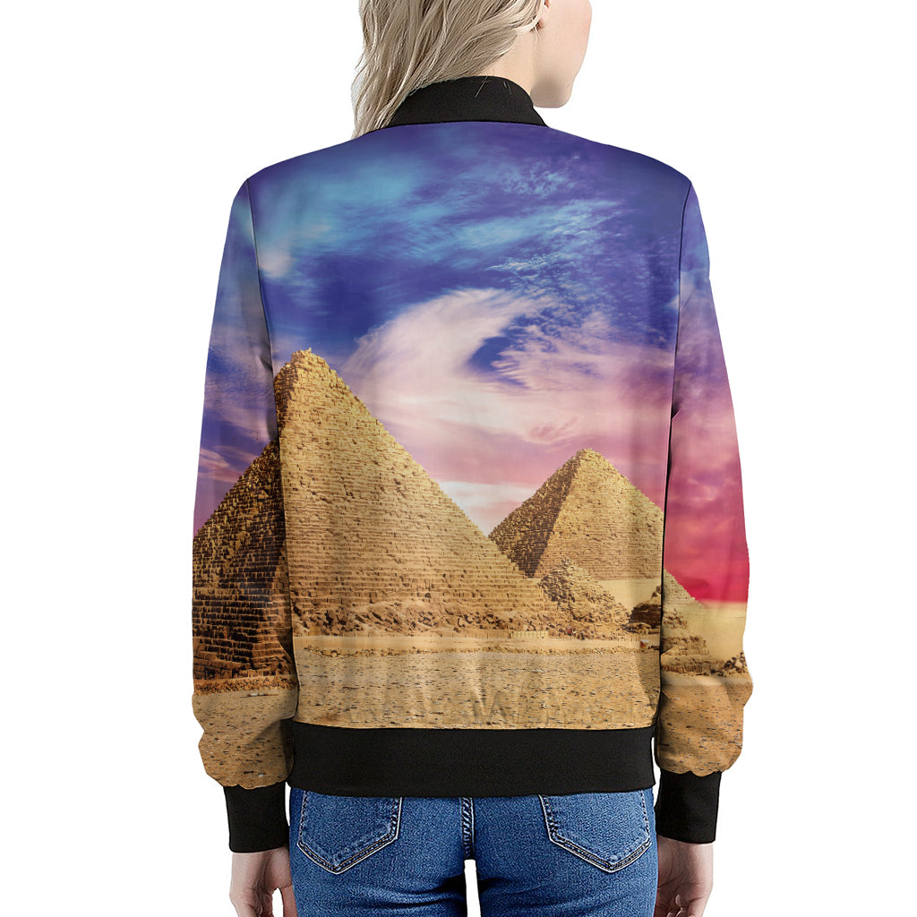 Purple Cloud Pyramid Print Women's Bomber Jacket
