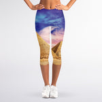 Purple Cloud Pyramid Print Women's Capri Leggings