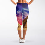 Purple Cloud Pyramid Print Women's Capri Leggings