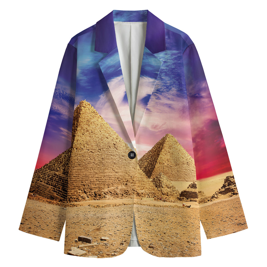 Purple Cloud Pyramid Print Women's Cotton Blazer