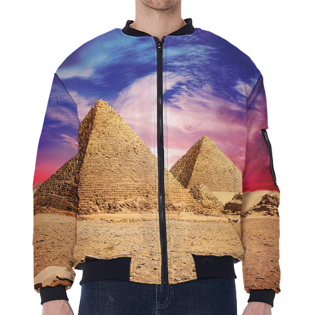 Purple Cloud Pyramid Print Zip Sleeve Bomber Jacket