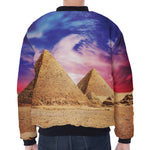 Purple Cloud Pyramid Print Zip Sleeve Bomber Jacket