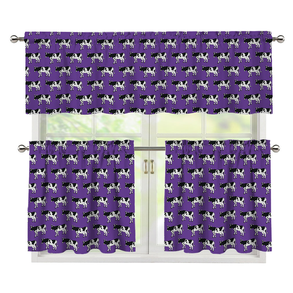 Purple Cow Pattern Print 3 Piece Kitchen Curtains