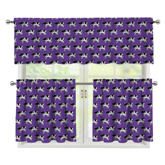 Purple Cow Pattern Print 3 Piece Kitchen Curtains