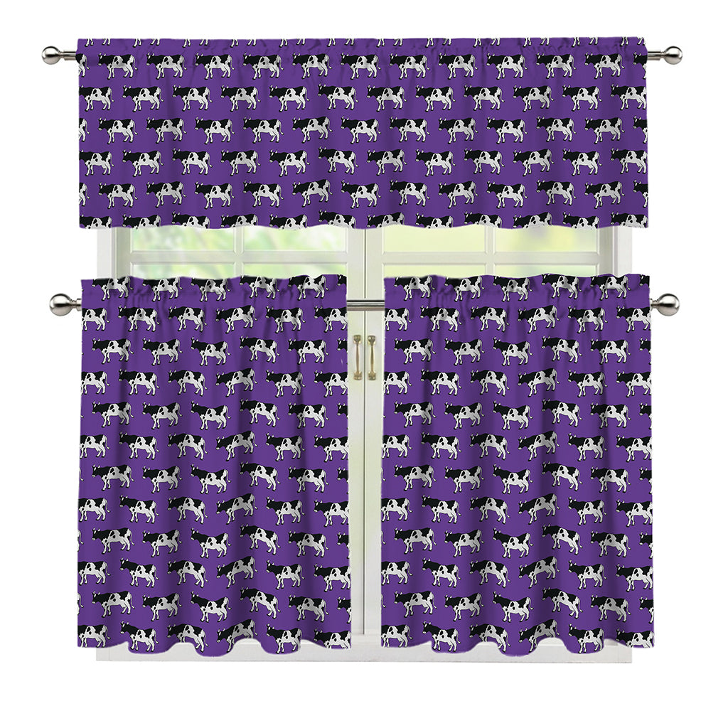 Purple Cow Pattern Print 3 Piece Kitchen Curtains