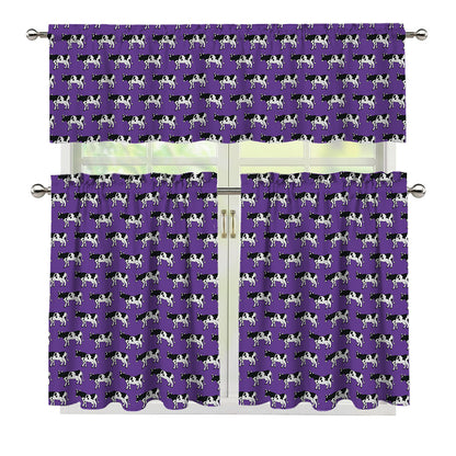 Purple Cow Pattern Print 3 Piece Kitchen Curtains