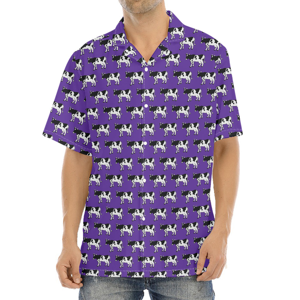 Purple Cow Pattern Print Aloha Shirt