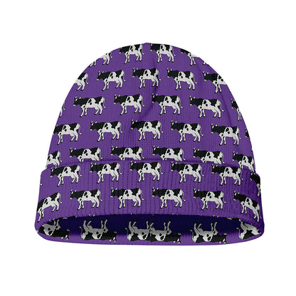 Purple Cow Pattern Print Beanie