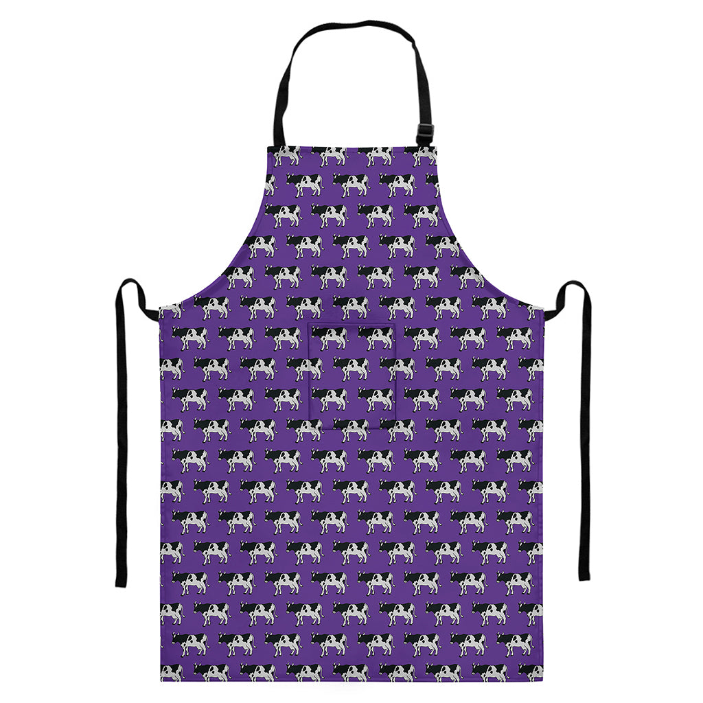 Purple Cow Pattern Print Bib Apron With Pocket