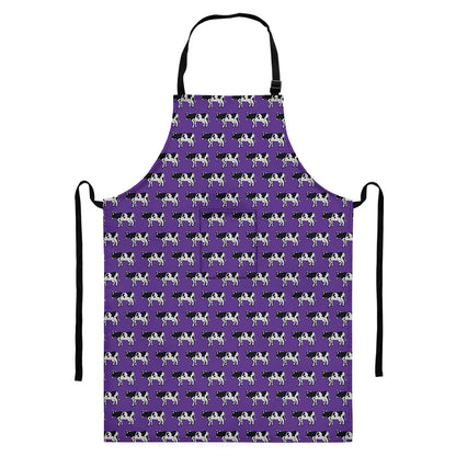 Purple Cow Pattern Print Bib Apron With Pocket