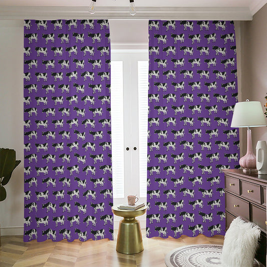 Purple Cow Pattern Print Blackout Pencil Pleat Curtains