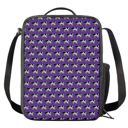 Purple Cow Pattern Print Crossbody Lunch Bag