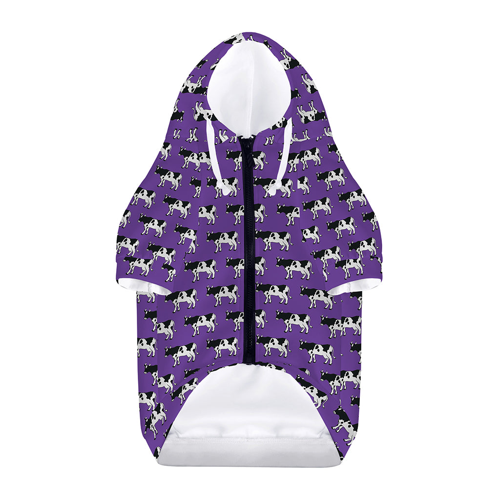 Purple Cow Pattern Print Dog Zip Up Hoodie