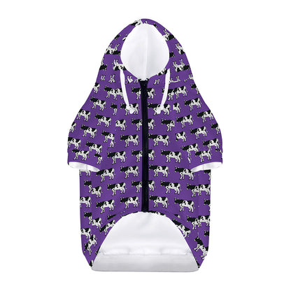 Purple Cow Pattern Print Dog Zip Up Hoodie